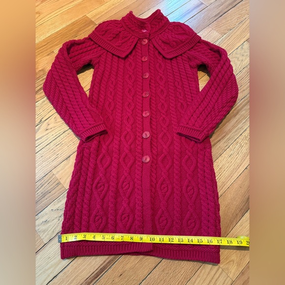 Aran Crafts Ireland Merino Wool Cable Knit Long Cardigan Red Women’s Sz XS NWOT - Picture 9 of 13